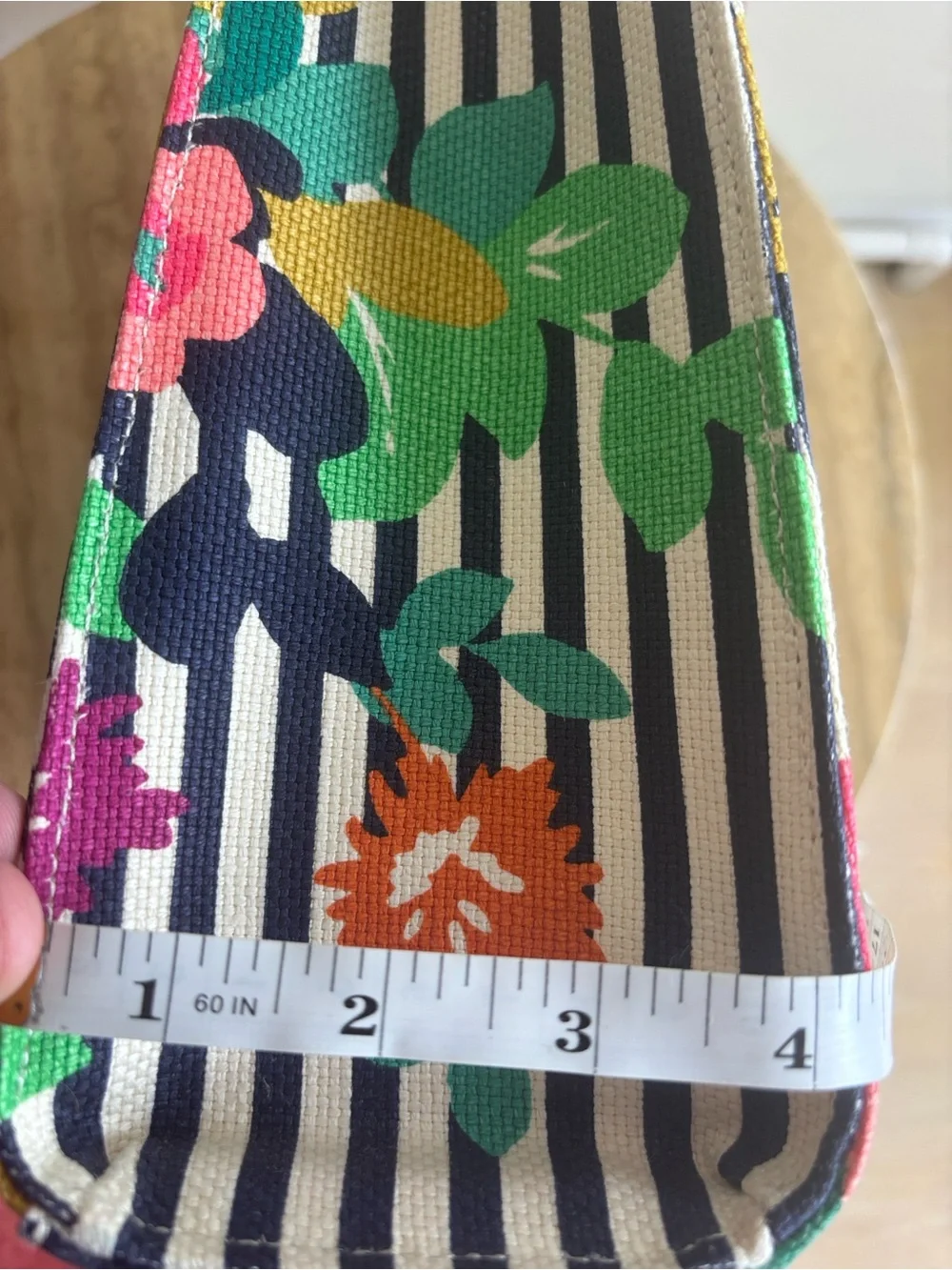 Spartina 449 Navy & White Stripe Floral Tote Purse with Braided Leather Handle
